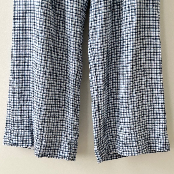 Abercrombie Blue Plaid Linen-Blend Pull-On Wide Leg Drawstring Pants - Picture 4 of 16